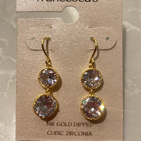 Francesca’s NWT 14k gold dipped cubic zirconia hanging earrings. - Picture 2 of 3
